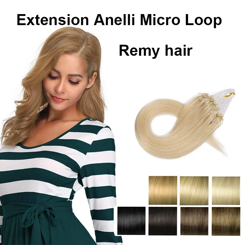 YIBO 50 CIOCCHE EXTENSION capelli VERI 0,8 gr 47 cm Remy Hair MICRORING Micro Loop