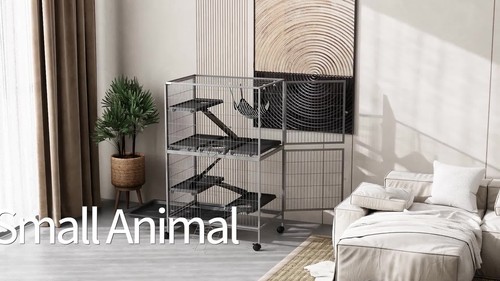 PawHut Small Animal Cages for Chinchilla Ferret Kitten on Wheels W/ Hammock Tray - Video 1 of 1