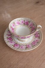 Vintage Porzellan Tasse mit Untertasse Rosendekor Goldrand – florales Design