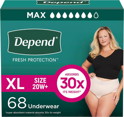 Depend Fresh Protection Adult Diapers, Incontinence Underwear for Women, Disposa