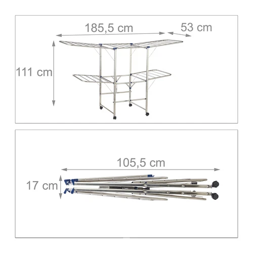 Tendedero xxl soporte de torre secador de pie con alas móvil inoxidable - Imagen 4 de 8
