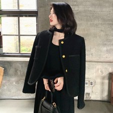 Cappotto donna nero oro premium elegante, top corto tweed 2025 primavera autunno