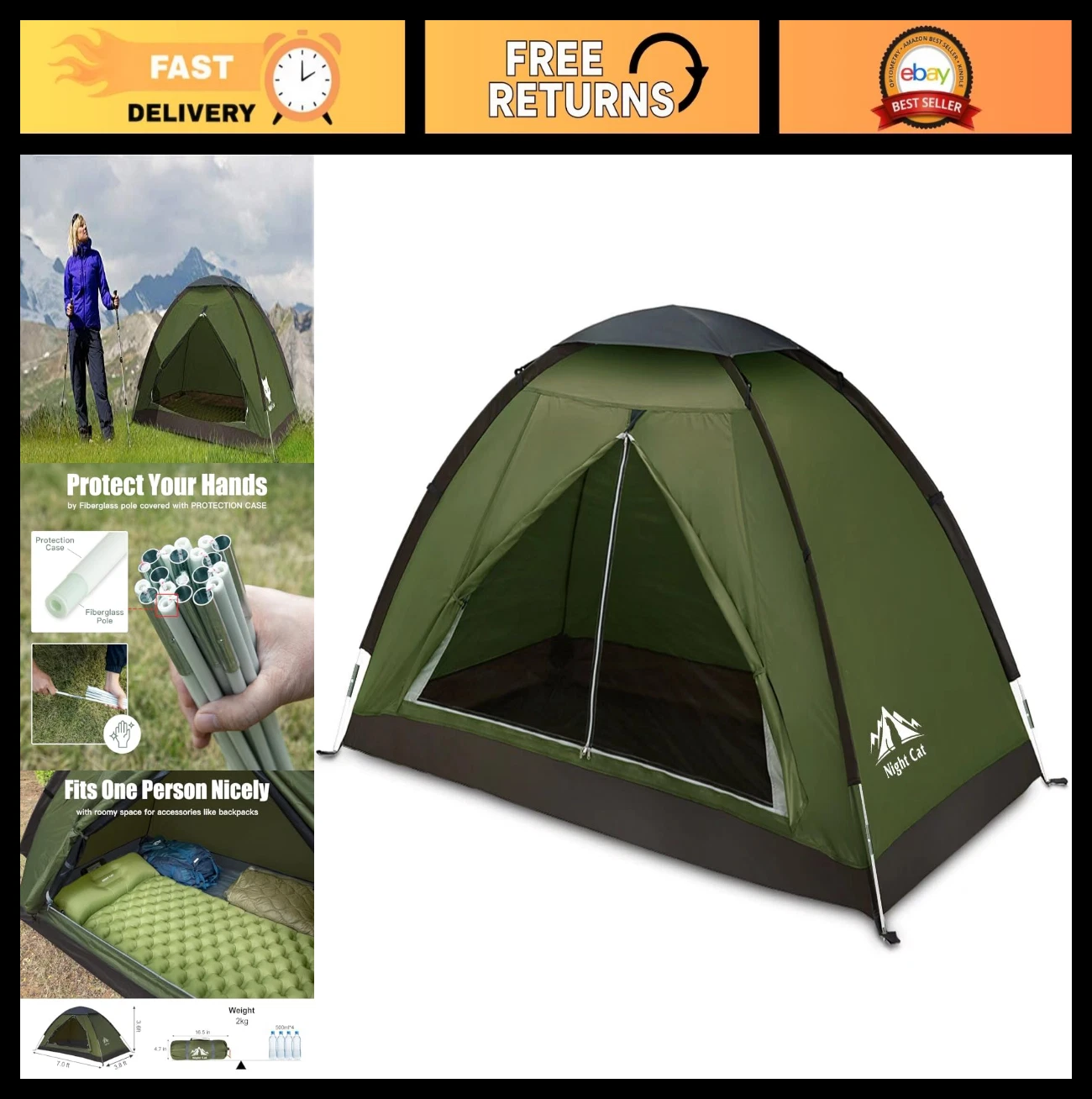 Lightweight Waterproof Backpacking Tent for 1-2 Persons | Easy Setup Camping Hik