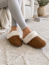 Koolaburra UGG Cozy Faux Fur Slippers Chestnut Brown Slip On House Shoes Sz8