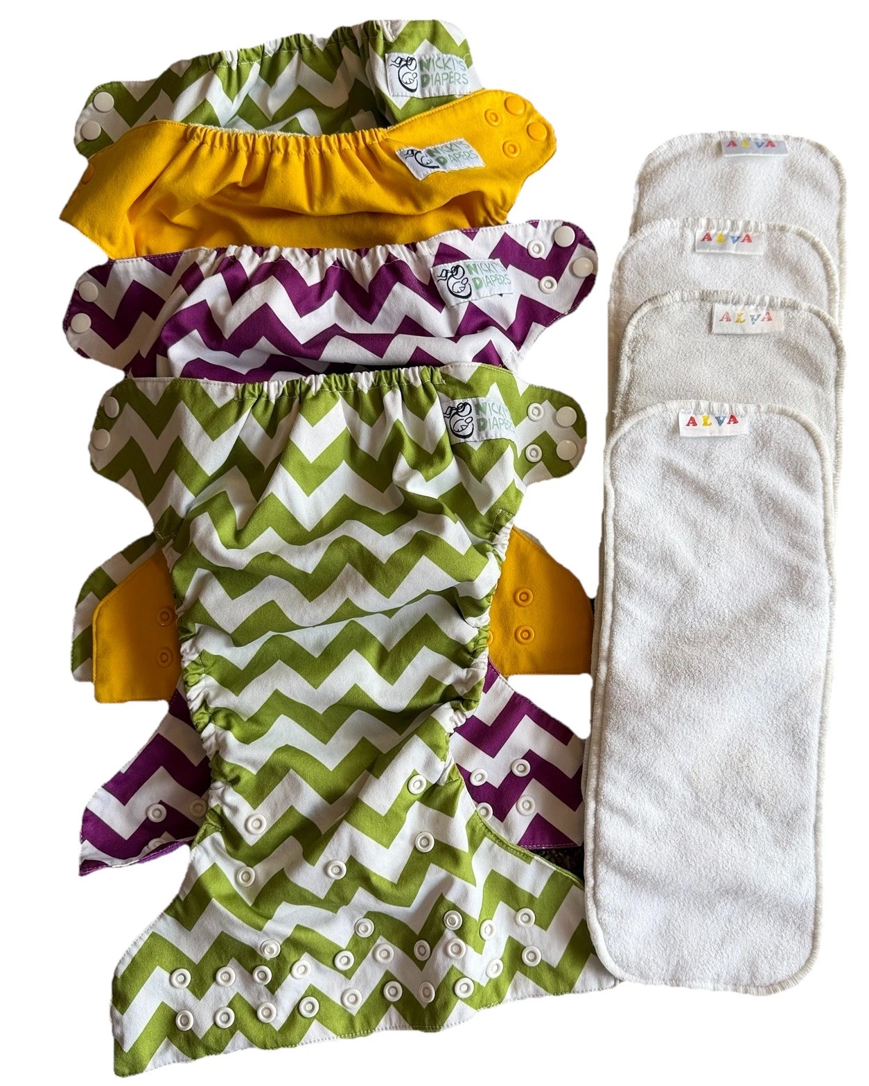 Four OS Pocket Cloth Diaper w/Suede Inner by Nicki's Diapers Chevron Alva Insert