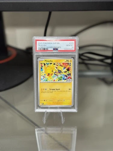 2025 POKEMON SVP EN-SV BLACK STAR PROMO WORLD CHAMPIONSHIPS #225 PIKACHU PSA 10