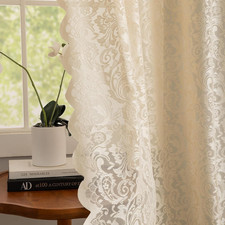 Beige Sheer Curtains 84 Inches Long 2 Panels - Boho Chic Flower Lace Cu