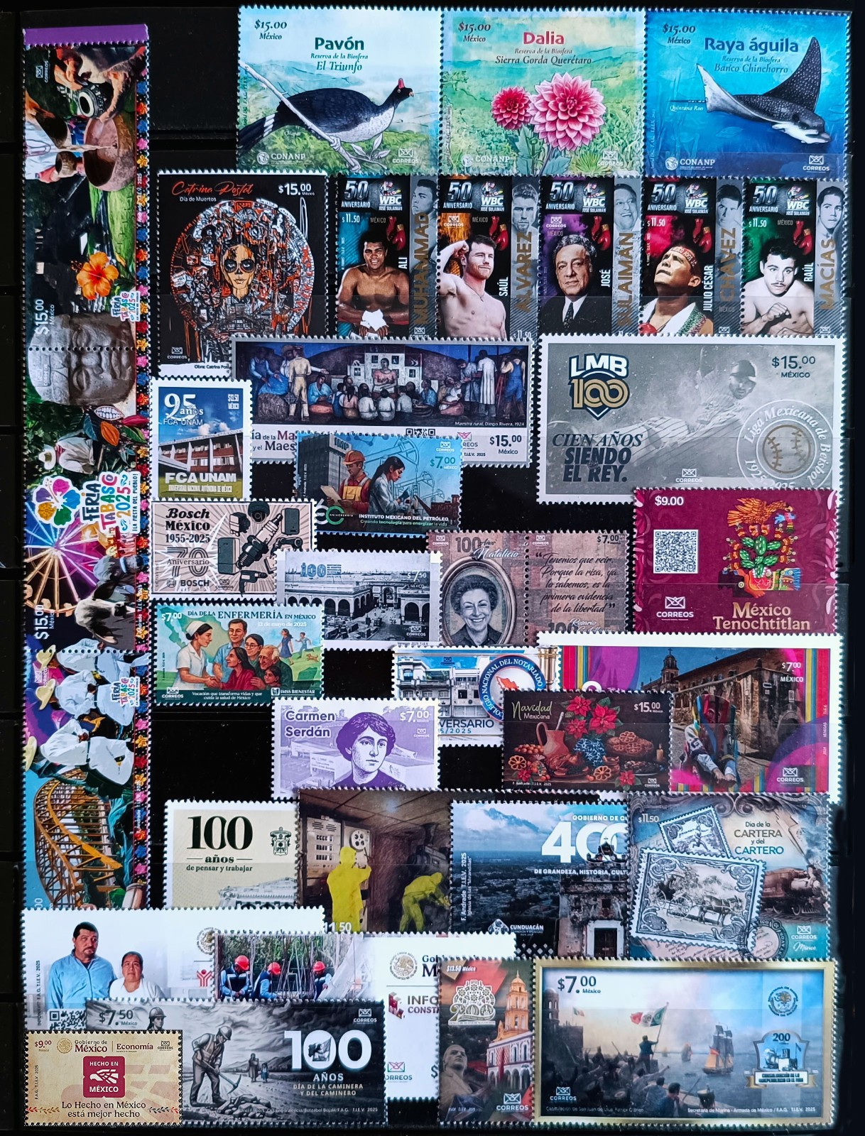 MEXICO 2025 YEAR SET Only single stamps collection, 36 mint NH stamps see img.