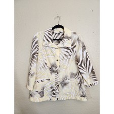 Zenergy by Chicos Jacket Yellow Zebra Print Womens Large Snap Front 3/4 Sleeve