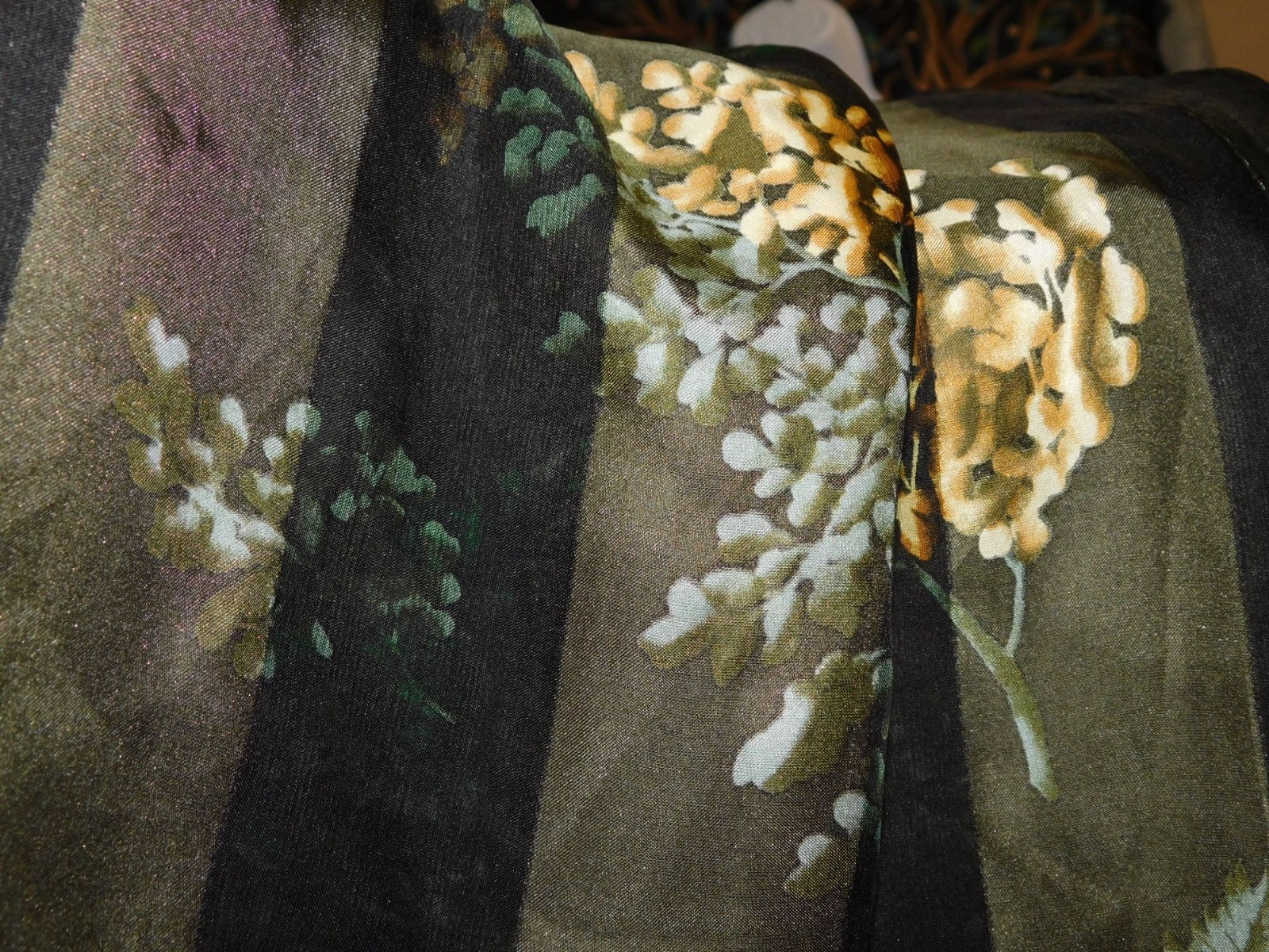 как выглядит Elaine Gold Silk Scarf With Floral Design In Green Gold 60x11 Inches Collectio фото