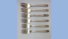 1939 LOT set of 6 NOBILITY PLATE "ROYALTY ROSE" DESSERT FORKS silverplate,clean