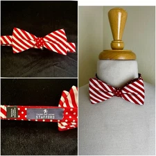 Red White Candy Striped Stafford Pre-Tie Bow Tie Necktie 2.25" Ex Cond! USA