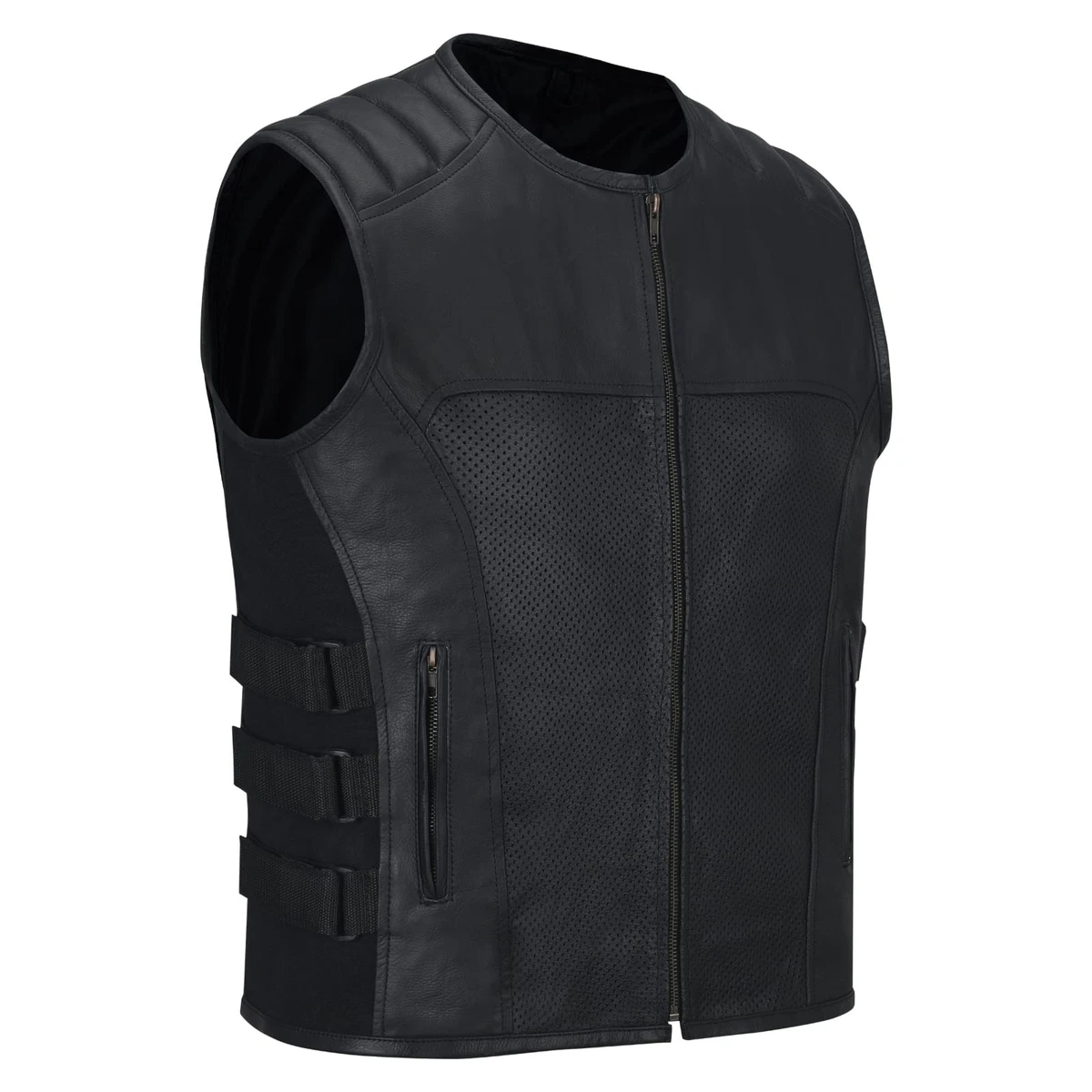Gilet da uomo, in pelle, da motociclista, da uomo, in pelle, per motociclisti, rocker da moto, con lacci, per moto, squadra, punk, in pelle sintetica, B nero, M