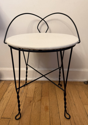 Vtg Midcentury Hollywood Regency Era Twisted Iron Vanity Seat Stool Chair