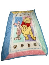 Vtg Winnie The Pooh Piglet Plush Fleece Crib Baby Blanket Pastel 45 X 30