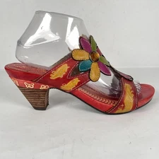 Spring Step Papaya Sandals Womens Size 39 Red Multi Flower Leather Heels Shoes