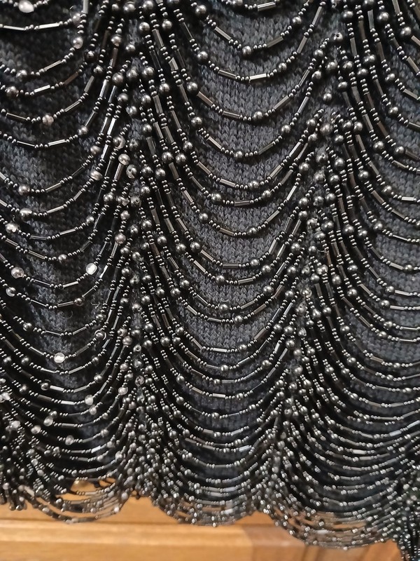 Vintage Black Beaded Fringe Tank Top Meduim Wool Evening Elegant 60s VTG