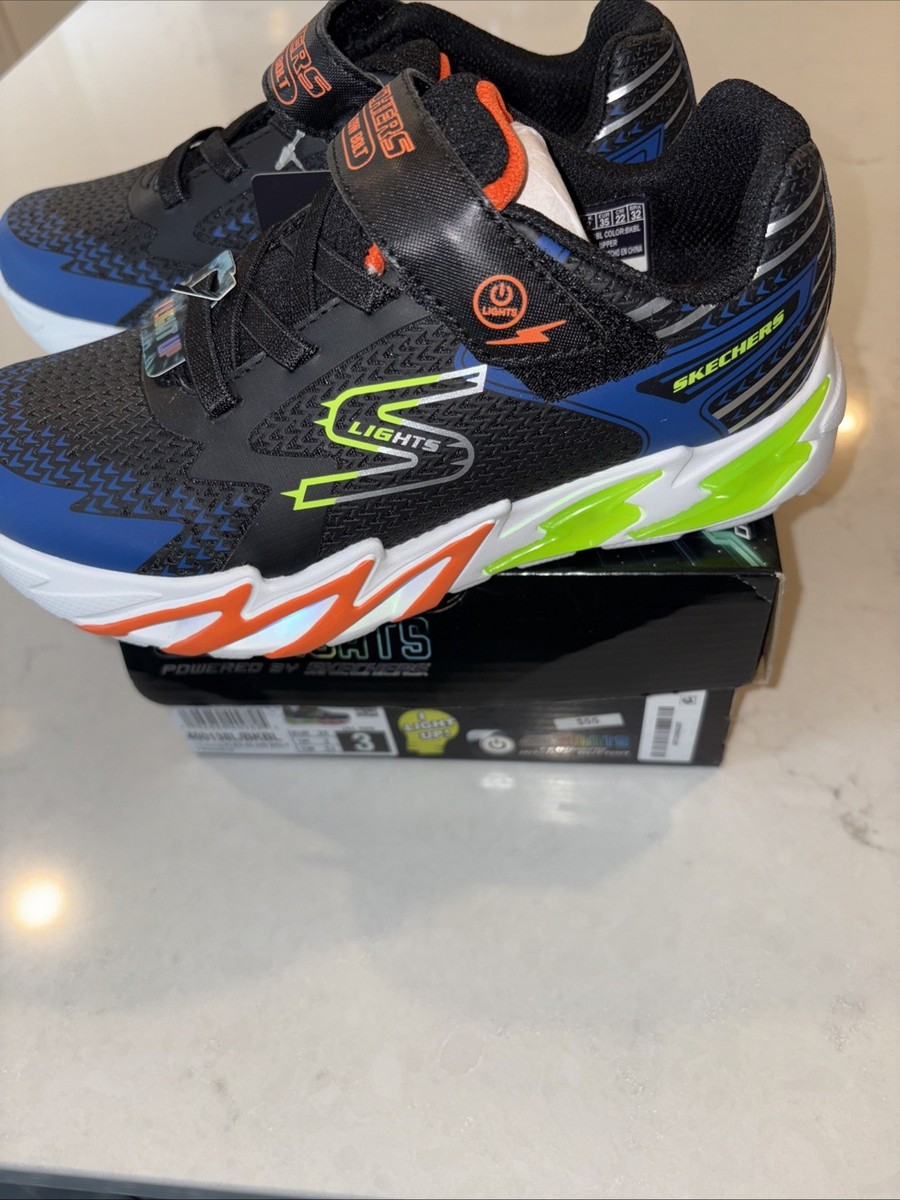 Skechers Boys Sz 10 Flex-Glow Bolt Light-Up Stretch Laced Sneaker