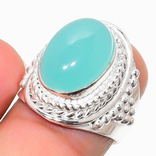 Aqua Chalcedony Gemstone Handmade 925 Sterling Silver All Size Ring For Gift