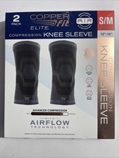 Elite Copper Fit Knee Compression Sleeve Flexible S/M 12"-16", 2-PACK