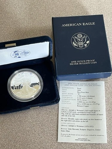 2004 W Proof Silver American Eagle One Dollar Coin with COA Uncirculated
