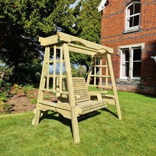 Image of Churnet Valley 2 Seater Cottage Swing Wooden Garden Outdoor Patio Seat Bench New