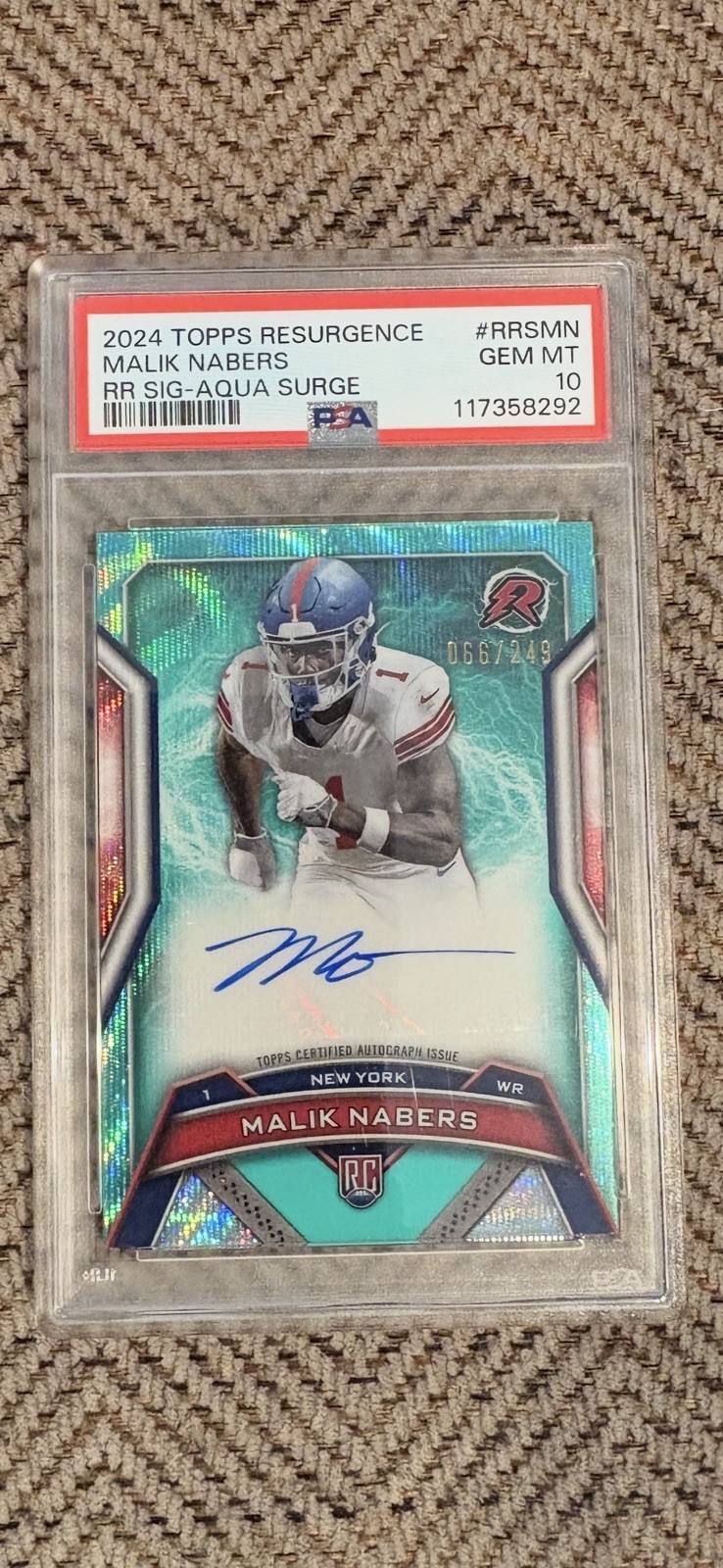 PSA 10 Malik Nabers 2024 Topps Resurgence Rookie Autograph Auto AQUA SURGE /249