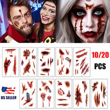 20Pcs Halloween Horror Blood Stitches Tattoo Stickers Wound Zombie Scar Party US