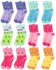 12-Pack Girl Children Cute Cotton Crew Novelty Socks 600-24-L