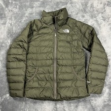 The North Face 550 Down Puffer Jacket Girls Large Quilted Green Full Zip