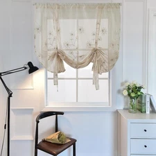 Light Reducing Embroidered Curtains Tie Up Curtain Panel Window Shades for Home