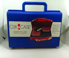 Clik Case Cassette Case Holds 16 Audio Cassettes Blue Plastic Carry Case