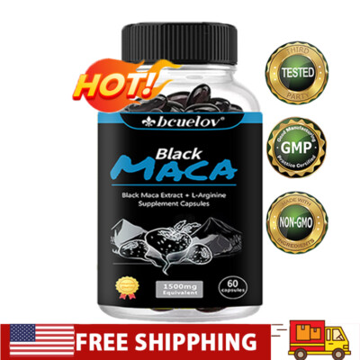 Maca root capsules, each containing 1500 mg of Peruvian black maca superfood