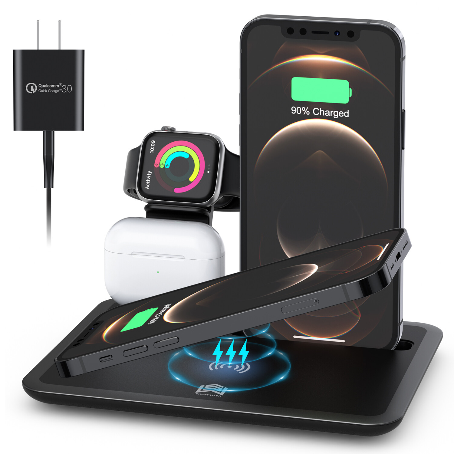 3-in-1 Fast Wireless Charger 15W for iPhone & Android Qi Charging Station-image