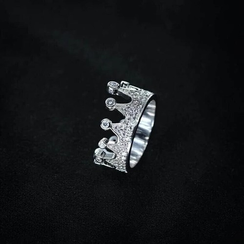 2CT Round Cut Simulated Diamond Men's King Crown Band Ring 14K White Gold Plated - Picture 3 of 4