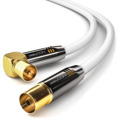deleyCON HDTV TV Antennen Kabel 5m - 1x 90° gewinkelt 5m Stecker zu Buchse