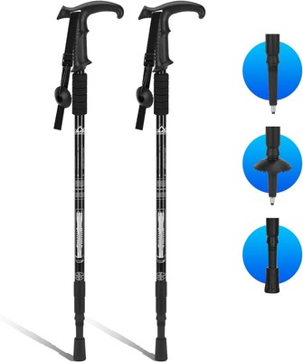 Trekking Poles, 2 Pack Lightweight Aluminum Hiking Poles 3-Section Adjustable Te