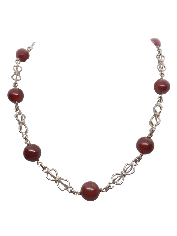 Collana in Agata Corniola Naturale e Argento 925 - Girocollo Pietra Dura - Immagine 2 di 4