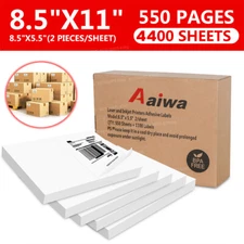 4400 Shipping Labels 8.5 x 5.5" Half Sheets Blank Self Adhesive 2 Per Sheet