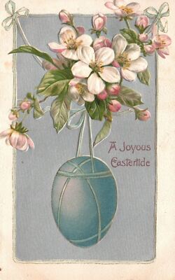 Vintage Postcard 1909 A Joyous Eastertide Flowers Egg Wishes Greetings Card