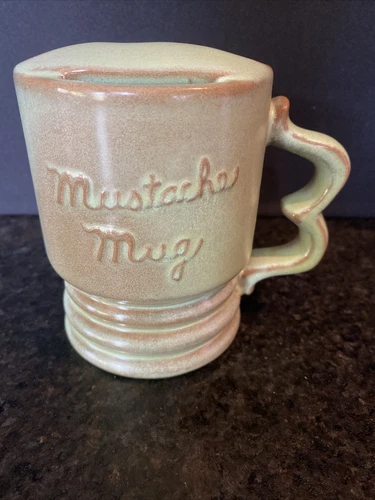 FRANKOMA Art Pottery Prairie Green COFFEE CUP MUSTACHE MUG Vintage Shaving Retro