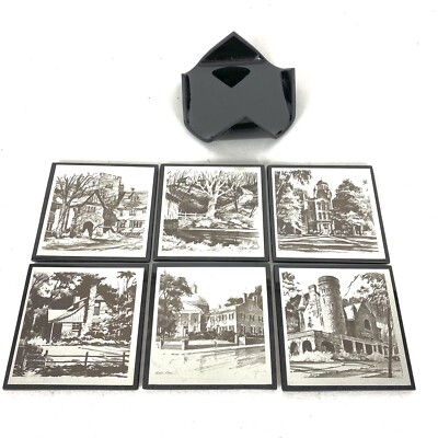 Marc Moon Coasters Set Of 6 With Holder Each A Different Scene 9735