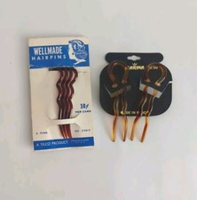 1940's TILCO WELLMADE Vintage Amber Celluloid Hairpins NOS  Karina Set of 2