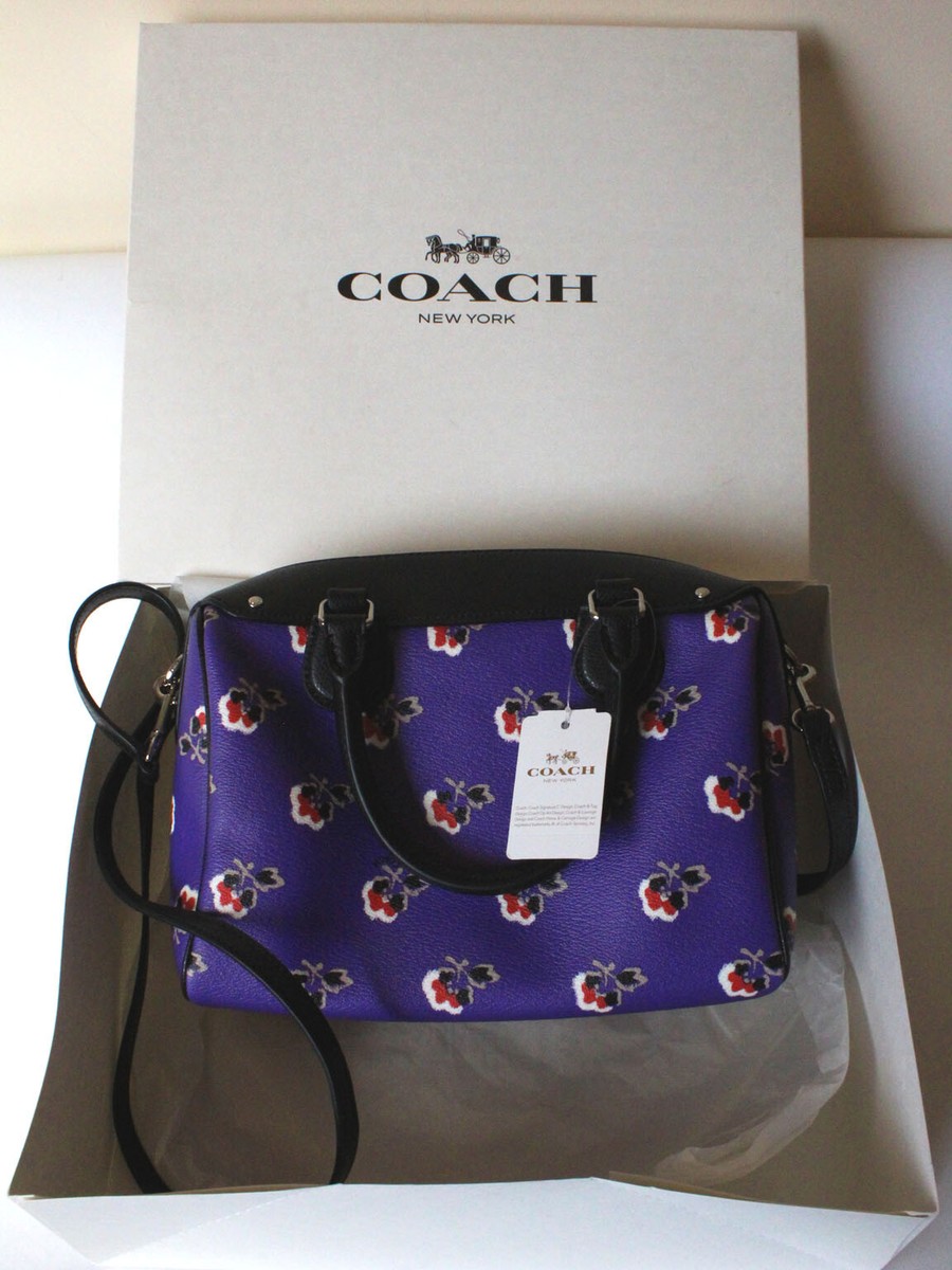 Coach New York Mini Handbag Hand Bag SV/Purple Flower Print