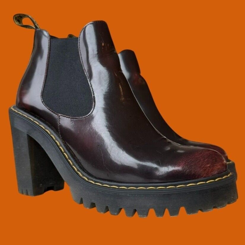 靴 Dr.Martens HURSTON CHERRY RED 37 Dr. Marten Hurston Leather Cherry Red Platform Chelsea Ankle
