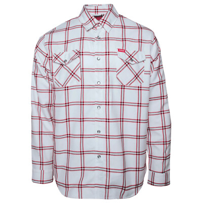 Dixxon Precision Red White Plaid Pearl Snap Flannel Shirt