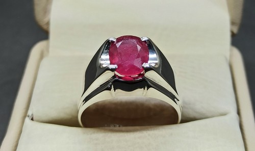 Natural Oval Cut 4.5 Carat Red Ruby Sterling Silver 925 Handmade Yakoot Men Ring - Picture 3 of 12