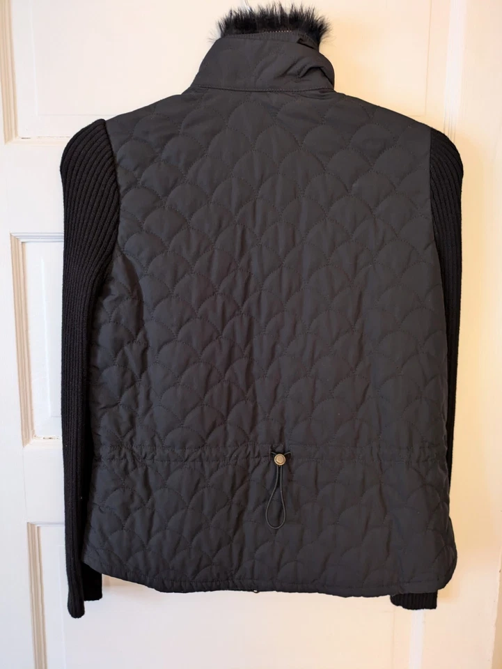 Chaqueta Sigrid Olsen Talla P Negra Acolchada Cremallera Completa Desprende Cuello de Piel de Conejo Genuino Foto 3 de 4