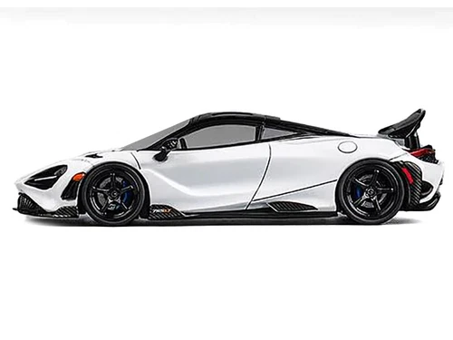 McLaren 765LT White with Black Top and Extra Wheels 1/64 Diecast Model Car by CM