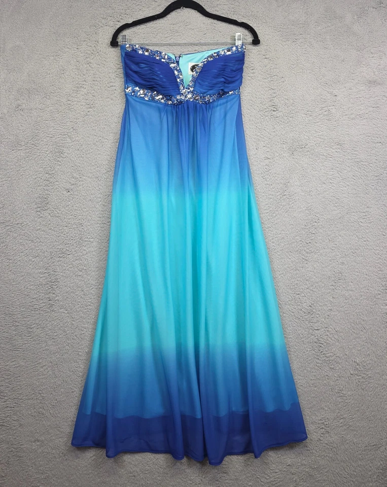 Vestido de graduación vintage Deb para mujer 4 Y2K azul ombre Y2K adornado vestido glamuroso elegante Foto 3 de 4